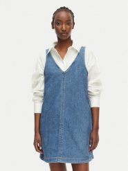 Tommy Jeans Sukienka jeansowa DW0DW22876 Niebieski Relaxed Fit. Niebieskie sukienki damskie Tommy Jeans, bez wzorów, z bawełny, bez ramiączek. Za 369.99 zł.