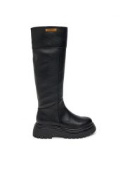 TWINSET Kozaki 242TCP048 Czarny. Czarne kozaki damskie Twinset, ze skóry, bez obcasa, na płaskiej podeszwie, bez zapięcia. Za 1,119.00 zł.