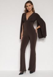 Brązowy Długi Kombinezon z Szerokimi Rękawami i Odkrytymi Plecami Dasima. Brązowe sukienki damskie Born2be, bez wzorów, eleganckie, bez ramiączek. Za 139.99 zł.