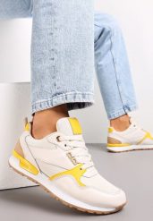 Biało-Żółte Sneakersy na Płaskiej Podeszwie z Ozdobnymi Wstawkami Laraet. Brązowe obuwie sportowe damskie Renee, bez zapięcia. Za 74.99 zł.