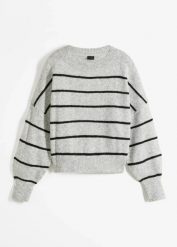 Sweter w paski o kroju oversize. Czarne swetry klasyczne damskie bonprix, bez kołnierzyka. Za 102.99 zł.