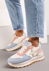 Niebiesko-Różowe Sneakersy na Grubej Podeszwie przed Kostkę Sermione. Brązowe obuwie sportowe damskie Born2be, przed kostkę, bez zapięcia. Za 59.99 zł.