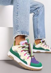 Zielone Sneakersy Ozdobione Brokatem z Oryginalnym Sznurowaniem Patricie. Brązowe obuwie sportowe damskie Renee, bez zapięcia. Za 109.99 zł.