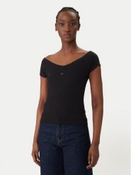 Tommy Jeans Bluzka DW0DW22265 Czarny Slim Fit. Czarne bluzki damskie Tommy Jeans, s, bez wzorów, z bawełny, bez kołnierzyka, bez ramiączek. Za 169.99 zł.
