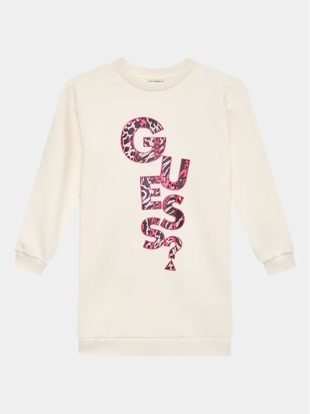 Guess Sukienka codzienna J3BK01 KAZQ2 Écru Regular Fit. Sukienki dziewczęce Guess, z aplikacjami, z syntetyku, bez ramiączek, proste. Za 129.99 zł.