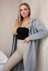 Sweter Kardigan z kapturem szary. Szare kardigany damskie KESI, l, bez wzorów, z lycry. Za 218.51 zł.