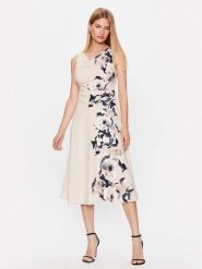 DKNY Sukienka koktajlowa DD3E361A Beżowy Regular Fit. Brązowe sukienki damskie DKNY, bez wzorów, z syntetyku, wizytowe, bez ramiączek. Za 419.99 zł.