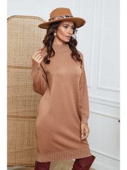 So Cachemire Sukienka dzianinowa "Linoa" w kolorze jasnobrązowym rozmiar: XL. Brązowe sukienki damskie So Cachemire, bez wzorów, z dzianiny, bez ramiączek. Za 196.70 zł.