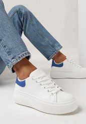 Biało-Niebieskie Sneakersy na Platformie Spoola. Niebieskie obuwie sportowe damskie Born2be, bez zapięcia. Za 79.99 zł.