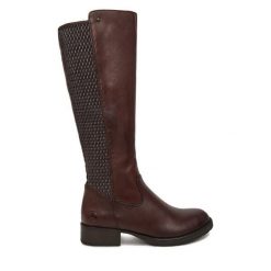 Kozaki Rieker. Brązowe kozaki damskie Rieker, bez obcasa, na słupku, bez zapięcia. Za 549.99 zł.