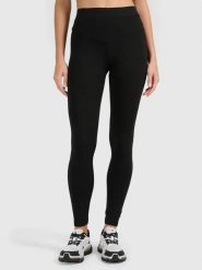 Legginsy treningowe bawełniane damskie czarne 4F Czarny XS. Czarne legginsy damskie 4F, xs, bez wzorów, z bawełny. Za 79.99 zł.