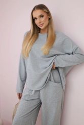 Komplet bawełniany bluza + spodnie szary. Szare bluzy damskie KESI, l, bez wzorów, z bawełny, bez kaptura. Za 284.37 zł.