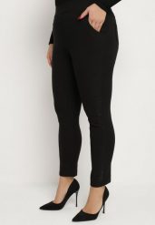 Czarne Bawełniane Spodnie Skinny z Gumką w Talii Arinka. Czarne rurki damskie Born2be, z aplikacjami, z bawełny. Za 34.99 zł.