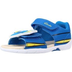 Sandały CLARKS ZORA NEMO T Niebieski. Niebieskie sandały damskie Clarks, bez wzorów, ze skóry, bez obcasa, bez zapięcia. Za 149.99 zł.