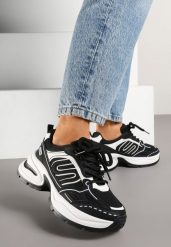 Czarne Sneakersy na Platformie Ozdobione Geometrycznym Motywem Desaniel. Czarne obuwie sportowe damskie Renee, z jeansu, bez zapięcia. Za 79.99 zł.