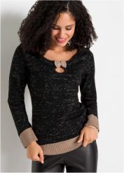Sweter dzianinowy. Czarne swetry klasyczne damskie bonprix, z dzianiny, bez kołnierzyka. Za 102.99 zł.