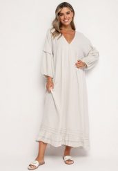 Beżowa Bawełniana Muślinowa Sukienka Ozdobiona Falbanką Perisea. Brązowe sukienki damskie Born2be, bez wzorów, z bawełny, bez ramiączek. Za 219.99 zł.