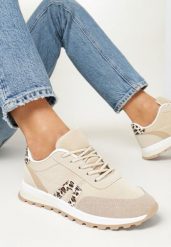 Beżowe Buty Sneakersy Sznurowane Yerotte. Brązowe obuwie sportowe casual damskie Born2be. Za 79.99 zł.