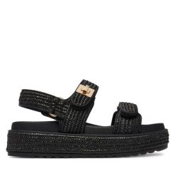 Sandały Steve Madden. Czarne sandały damskie Steve Madden, bez wzorów, bez obcasa, na płaskiej podeszwie, bez zapięcia. Za 559.99 zł.