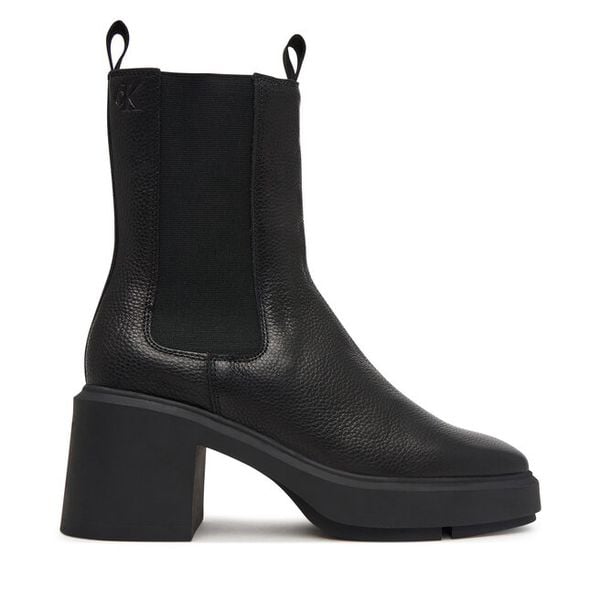 Botki Calvin Klein. Czarne botki damskie Calvin Klein, bez obcasa, na słupku, bez zapięcia. Za 699.99 zł.