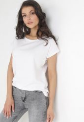 Biały T-shirt Bawełniany z Krótkim Rękawem Erestusia. Białe t-shirty damskie Born2be, l, bez wzorów, z bawełny, bez kołnierzyka. Za 39.99 zł.