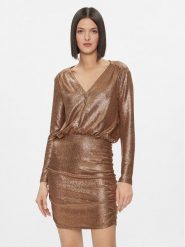Please Sukienka koktajlowa A1XKBSX000 Złoty Slim Fit. Żółte sukienki damskie Please, bez wzorów, z syntetyku, wizytowe, bez ramiączek. Za 259.99 zł.