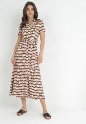 Beżowo-Bordowa Koszulowa Sukienka Maxi z Materiałowym Paskiem Rainora. Brązowe sukienki damskie Born2be, bez wzorów, z materiału, eleganckie, bez ramiączek. Za 219.99 zł.