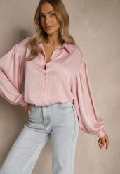 Różowa Koszula z Dłuższym Tyłem i Bufiastymi Rękawami Zivane. Czerwone koszule damskie Renee, l, bez wzorów, eleganckie, bez kołnierzyka, bez ramiączek. Za 79.99 zł.