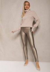 Srebrne Legginsy z Imitacji Skóry High Waist z Polarem Selabra. Żółte legginsy damskie Renee, l, bez wzorów, z jeansu. Za 34.99 zł.