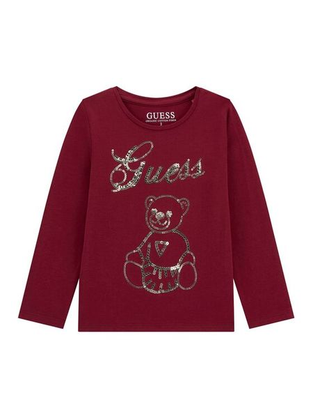 Guess Bluzka K5BI03 J1314 Czerwony Regular Fit. Czerwone bluzki i koszule dziewczęce Guess, z aplikacjami, z bawełny, bez kołnierzyka, bez ramiączek. Za 69.99 zł.