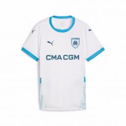 Koszulka domowa dla kobiet OM 2024/25. Białe koszulki damskie Puma, bez wzorów, bez kołnierzyka, bez ramiączek. W wyprzedaży za 275.45 zł.