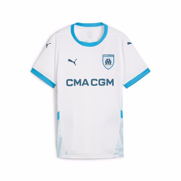 Koszulka domowa dla kobiet OM 2024/25. Białe koszulki damskie Puma, bez wzorów, bez kołnierzyka, bez ramiączek. W wyprzedaży za 272.75 zł.