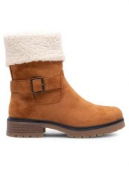 Clara Barson Botki SERENITY HL221124 Brązowy. Brązowe botki damskie Clara Barson, z materiału, bez obcasa, na płaskiej podeszwie, bez zapięcia. Za 169.99 zł.