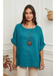 La Compagnie Du Lin Lniana bluzka "Under" w kolorze turkusowym rozmiar: L. Niebieskie bluzki damskie La Compagnie Du Lin, l, bez wzorów, ze lnu, bez kołnierzyka, bez ramiączek. Za 139.87 zł.