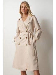 Happiness Istanbul Płaszcz przejściowy w kolorze beżowym rozmiar: 42. Brązowe płaszcze damskie Happiness Istanbul, bez wzorów, z tkaniny, bez kaptura. Za 88.02 zł.