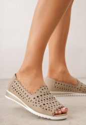 Beżowe Balerinki Ażurowe ze Skóry Naturalnej z Odkrytym Noskiem Amalimeni. Brązowe balerinki damskie Born2be, w ażurowe wzory, z jeansu. Za 199.99 zł.