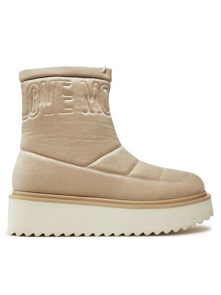 LOVE MOSCHINO Botki JA24266I0LJAW026 Beżowy. Brązowe botki damskie Love Moschino, z materiału, bez obcasa, na płaskiej podeszwie, bez zapięcia. Za 649.99 zł.