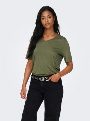 ONLY Koszulka "Elise" w kolorze khaki rozmiar: S. Brązowe bluzki damskie Only, s, bez wzorów, bez kołnierzyka, bez ramiączek. Za 52.67 zł.