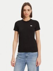 Lacoste T-Shirt TF9246 Czarny Slim Fit. Czarne t-shirty damskie Lacoste, bez wzorów, z bawełny, bez kołnierzyka. Za 279.99 zł.