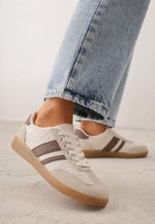 Brązowe Sneakersy Kultowe Tenisówki z Plecioną Strukturą Loraebelle. Brązowe obuwie sportowe damskie Born2be, z materiału, bez zapięcia, tenisowe. Za 99.99 zł.