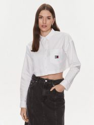 Tommy Jeans Koszula Badge DW0DW17345 Biały Relaxed Fit. Białe koszule damskie Tommy Jeans, l, bez wzorów, z bawełny, bez kołnierzyka, bez ramiączek. Za 229.99 zł.