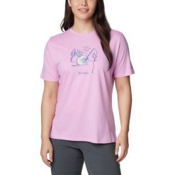 Koszulka damska Columbia Bluebird Day Relaxed Crew Neck z krótkim rękawem. Czerwone koszulki damskie Columbia, s, bez wzorów, z bawełny, bez kołnierzyka, bez ramiączek. W wyprzedaży za 116.00 zł.