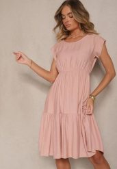 Ciemnoróżowa Rozkloszowana Sukienka z Wiskozy Linurea. Czerwone sukienki damskie Renee, bez wzorów, z wiskozy, eleganckie, bez ramiączek. W wyprzedaży za 75.99 zł.