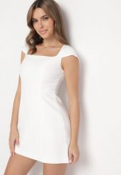 Biała Elegancka Sukienka z Kwadratowym Dekoltem Melretia. Białe sukienki damskie Born2be, bez wzorów, eleganckie, bez ramiączek. Za 159.99 zł.
