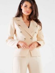 Żakiet Model A441 Beige - awama. Brązowe marynarki i żakiety damskie Awama, l, z aplikacjami, z elastanu, biznesowe. Za 497.07 zł.