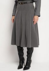 Szara Rozkloszowana Spódnica z Wiskozą Ozdobiona Paskiem i Plisami Fidelin. Szare spódnice damskie Born2be, m, bez wzorów, z wiskozy, eleganckie, midi. Za 109.99 zł.