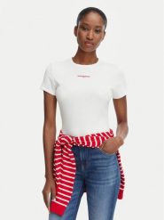 Tommy Jeans T-Shirt Script Rib DW0DW22809 Kremowy Slim Fit. Białe t-shirty damskie Tommy Jeans, s, bez wzorów, z bawełny, bez kołnierzyka. Za 149.99 zł.