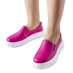 Różowe półbuty LS5379 Fuchsia. Czerwone półbuty damskie bez wzorów, bez obcasa, bez zapięcia. Za 218.13 zł.