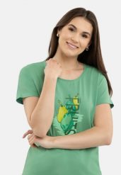 T-shirt z nadrukiem T-PEAR. Zielone t-shirty damskie Volcano, xs, bez wzorów, bez kołnierzyka. Za 54.99 zł.