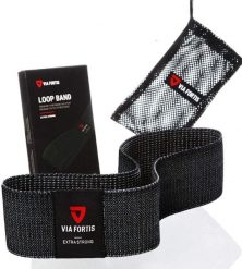 Opaski z pętelką Fortis Premium z torbą i instrukcjami ćwiczeń. Czarne torby sportowe VIA FORTIS, bez wzorów, z bawełny, małe. Za 99.90 zł.